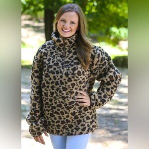 C.C Brand Leopard Sherpa Pullover Jacket